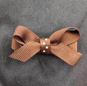 Gymboree Brown Bow Hair Clip with White Polka Dot Center
